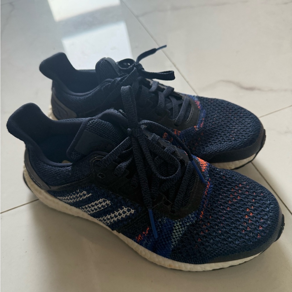 Adidas Blue and White Sneakers with Mesh Upper